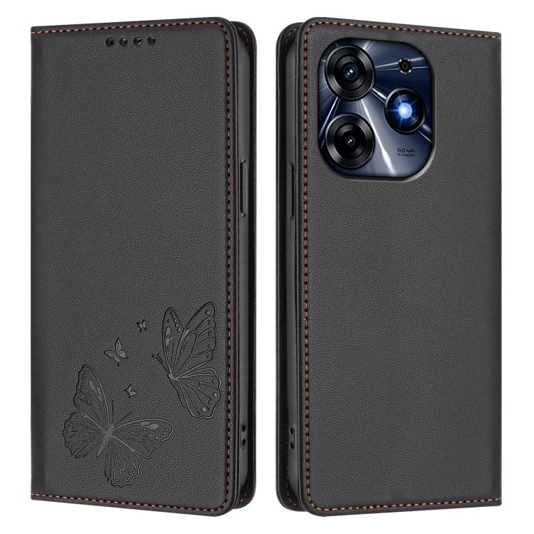 For Tecno Spark 10 Pro Strong Magnetic Dual Butterfly RFID Vegan Leather Phone Case