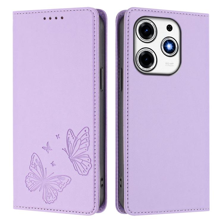For Tecno Spark 10 Pro Magic Magenta Strong Magnetic Dual Butterfly RFID Vegan Leather Phone Case