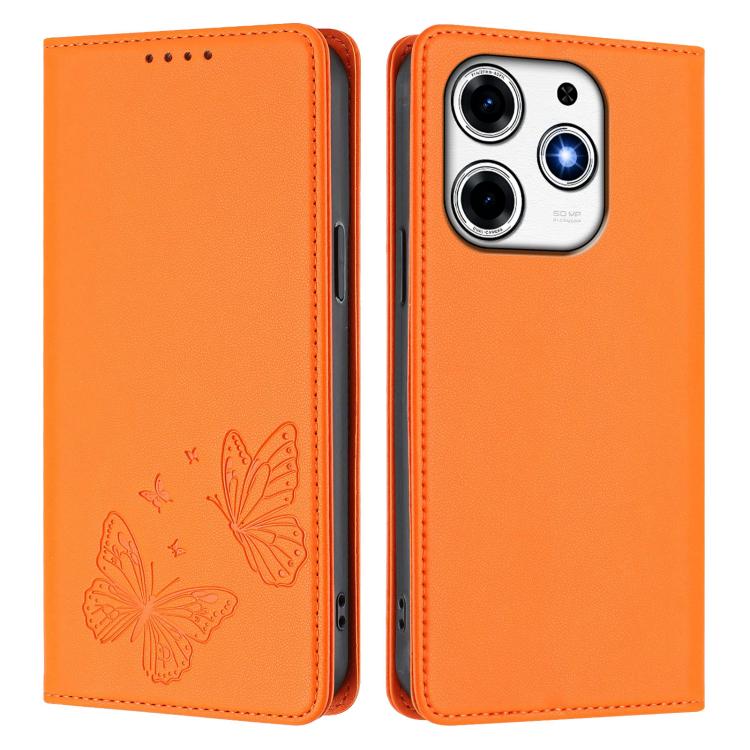 For Tecno Spark 10 Pro Magic Magenta Strong Magnetic Dual Butterfly RFID Vegan Leather Phone Case