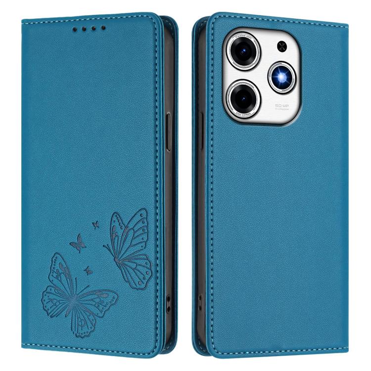 For Tecno Spark 10 Pro Magic Magenta Strong Magnetic Dual Butterfly RFID Vegan Leather Phone Case