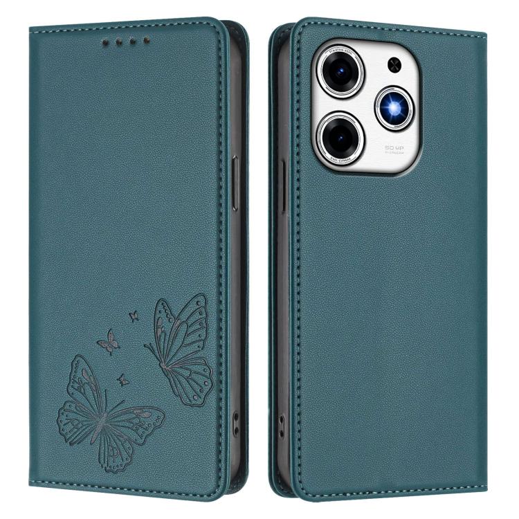 For Tecno Spark 10 Pro Magic Magenta Strong Magnetic Dual Butterfly RFID Vegan Leather Phone Case