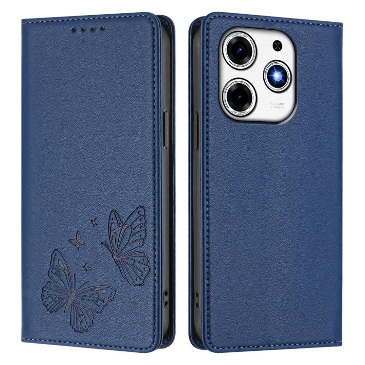 For Tecno Spark 10 Pro Magic Magenta Strong Magnetic Dual Butterfly RFID Vegan Leather Phone Case