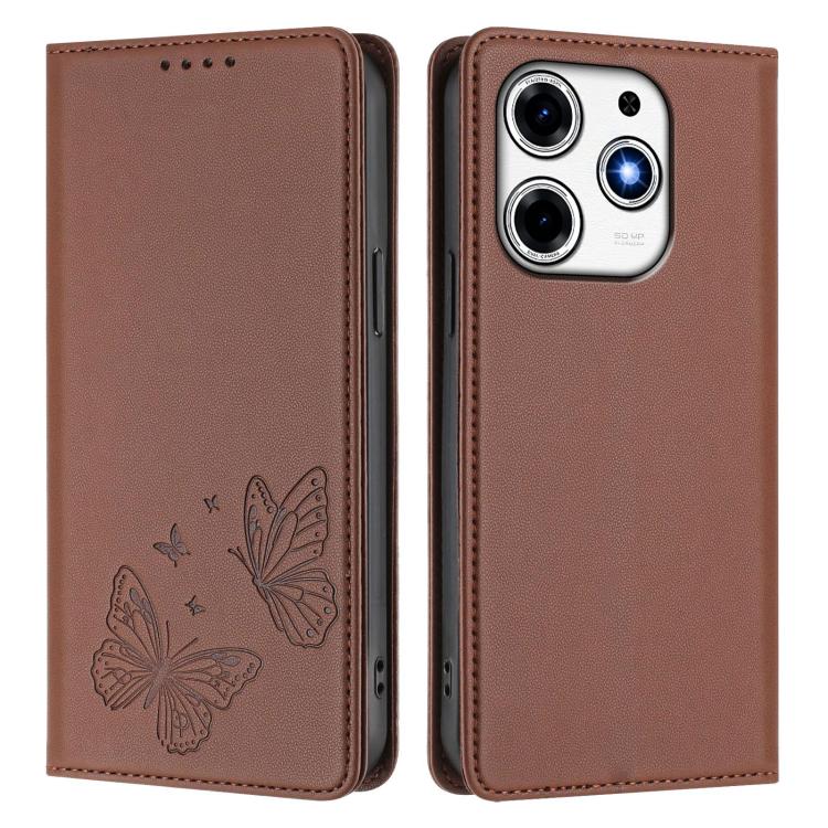For Tecno Spark 10 Pro Magic Magenta Strong Magnetic Dual Butterfly RFID Vegan Leather Phone Case