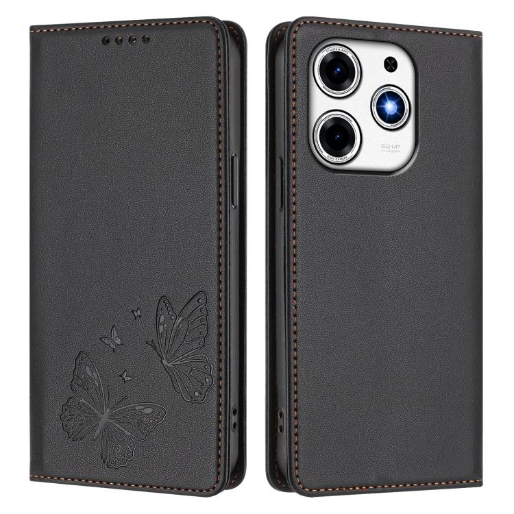 For Tecno Spark 10 Pro Magic Magenta Strong Magnetic Dual Butterfly RFID Vegan Leather Phone Case
