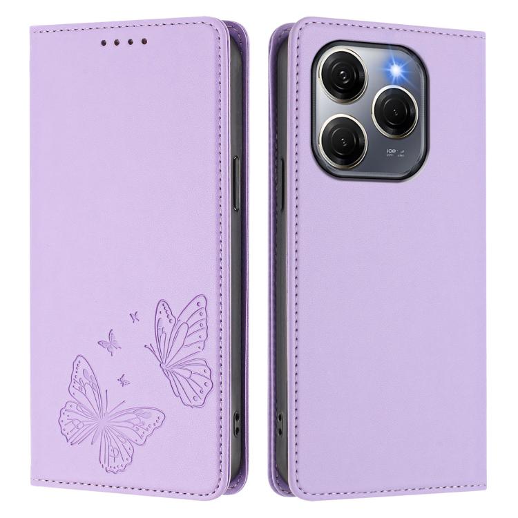 For Tecno Spark 20 Pro 5G Strong Magnetic Dual Butterfly RFID Vegan Leather Phone Case