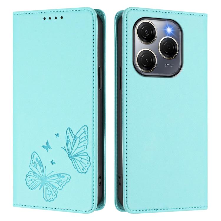 For Tecno Spark 20 Pro 5G Strong Magnetic Dual Butterfly RFID Vegan Leather Phone Case