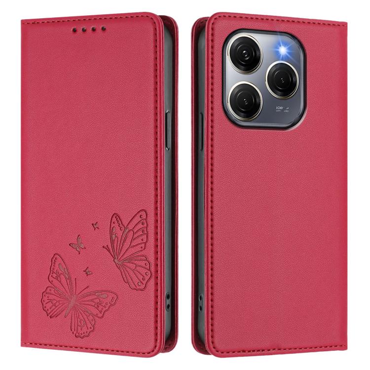For Tecno Spark 20 Pro 5G Strong Magnetic Dual Butterfly RFID Vegan Leather Phone Case