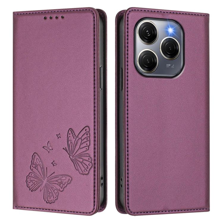 For Tecno Spark 20 Pro 5G Strong Magnetic Dual Butterfly RFID Vegan Leather Phone Case