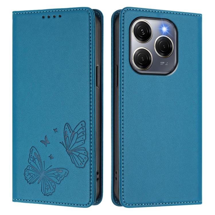 For Tecno Spark 20 Pro 5G Strong Magnetic Dual Butterfly RFID Vegan Leather Phone Case