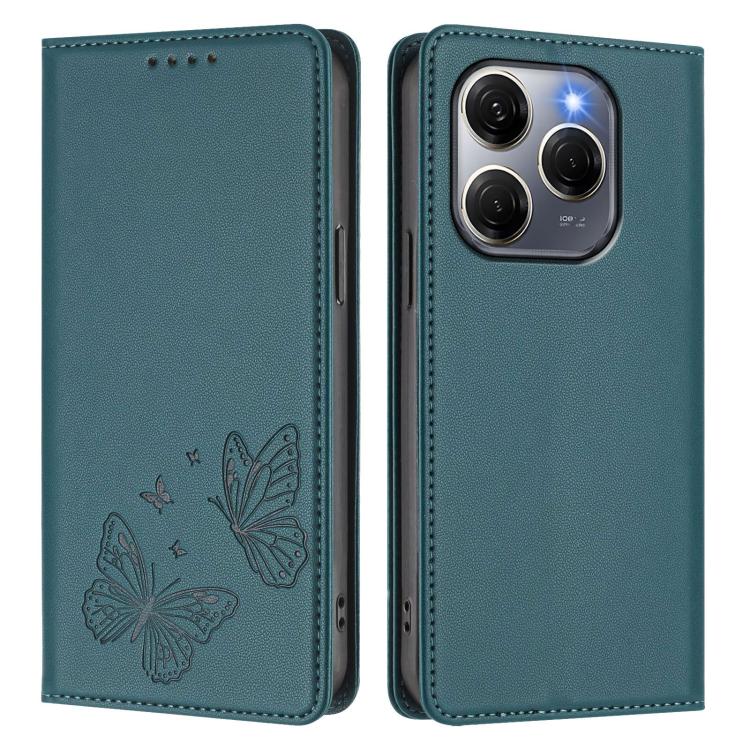 For Tecno Spark 20 Pro 5G Strong Magnetic Dual Butterfly RFID Vegan Leather Phone Case