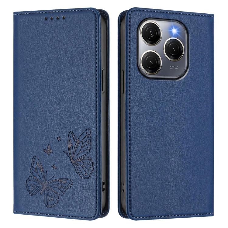 For Tecno Spark 20 Pro 5G Strong Magnetic Dual Butterfly RFID Vegan Leather Phone Case
