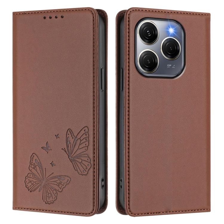 For Tecno Spark 20 Pro 5G Strong Magnetic Dual Butterfly RFID Vegan Leather Phone Case