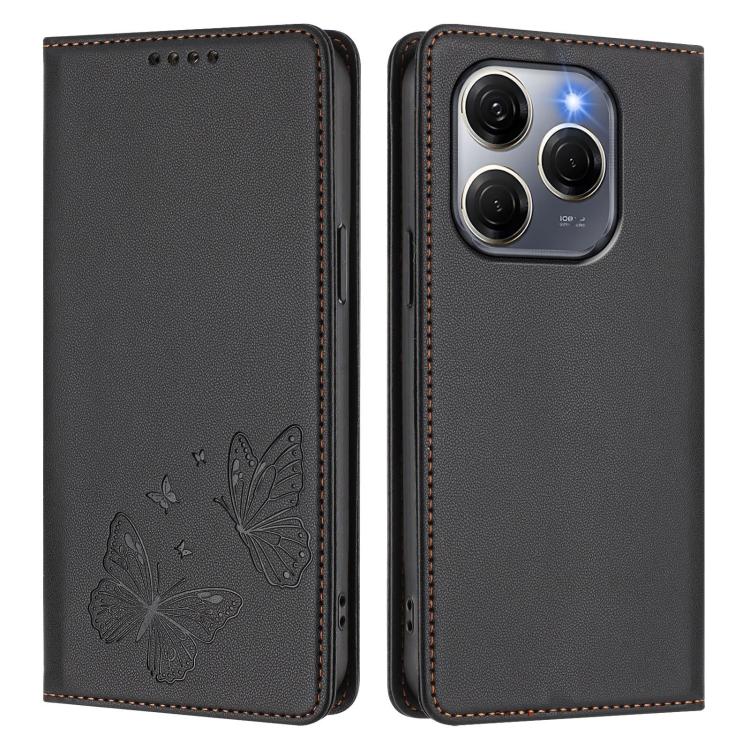For Tecno Spark 20 Pro 5G Strong Magnetic Dual Butterfly RFID Vegan Leather Phone Case