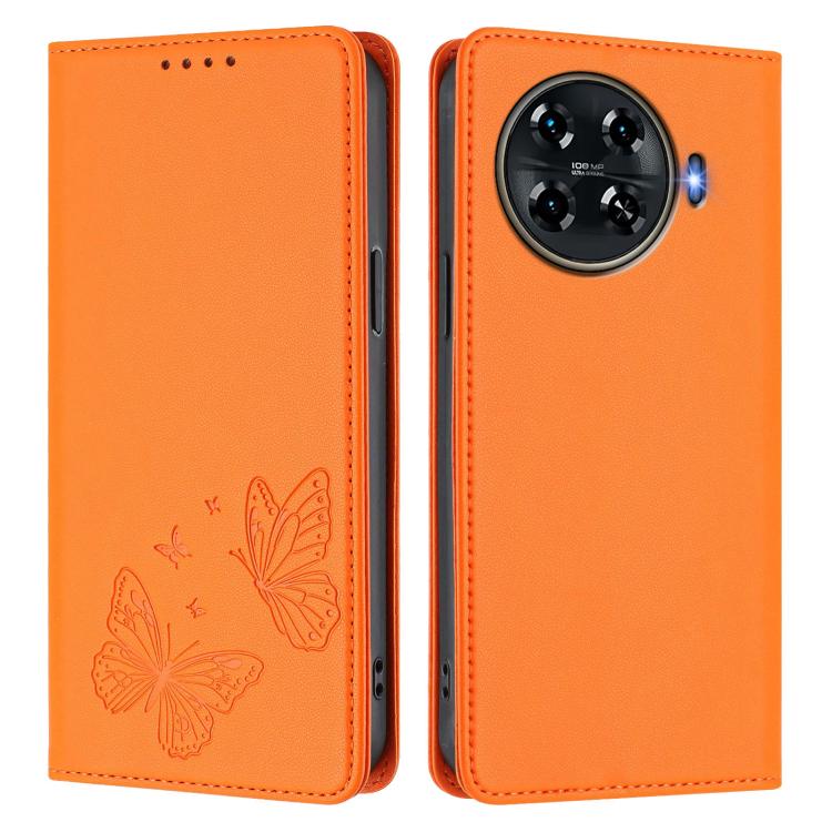 For Tecno Spark 20 Pro+ Strong Magnetic Dual Butterfly RFID Vegan Leather Phone Case