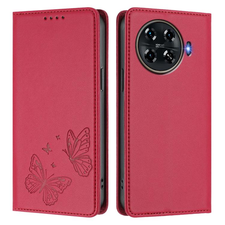 For Tecno Spark 20 Pro+ Strong Magnetic Dual Butterfly RFID Vegan Leather Phone Case