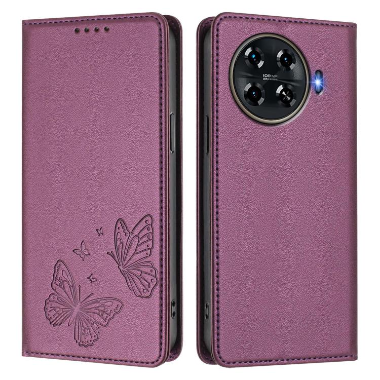 For Tecno Spark 20 Pro+ Strong Magnetic Dual Butterfly RFID Vegan Leather Phone Case