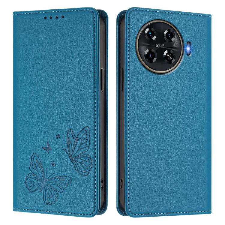 For Tecno Spark 20 Pro+ Strong Magnetic Dual Butterfly RFID Vegan Leather Phone Case