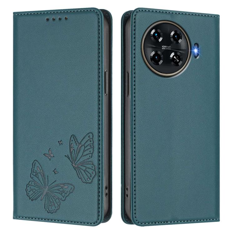 For Tecno Spark 20 Pro+ Strong Magnetic Dual Butterfly RFID Vegan Leather Phone Case