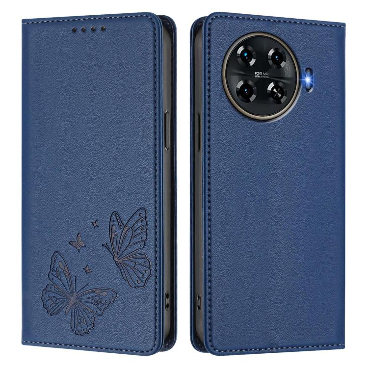 For Tecno Spark 20 Pro+ Strong Magnetic Dual Butterfly RFID Vegan Leather Phone Case