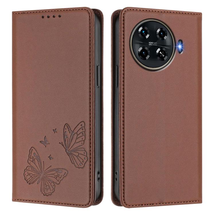 For Tecno Spark 20 Pro+ Strong Magnetic Dual Butterfly RFID Vegan Leather Phone Case