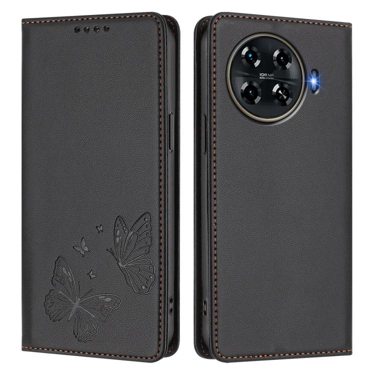 For Tecno Spark 20 Pro+ Strong Magnetic Dual Butterfly RFID Vegan Leather Phone Case