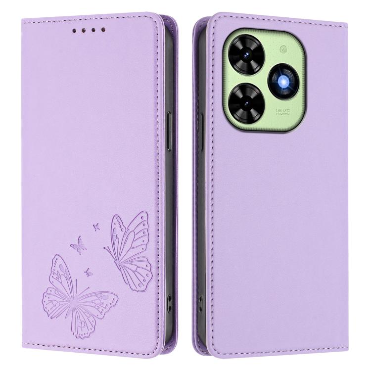 For Tecno Spark 20 / Spark 20C / Spark Go 2024 Strong Magnetic Dual Butterfly RFID Vegan Leather Phone Case