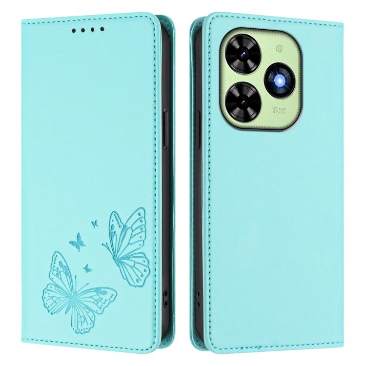 For Tecno Spark 20 / Spark 20C / Spark Go 2024 Strong Magnetic Dual Butterfly RFID Vegan Leather Phone Case