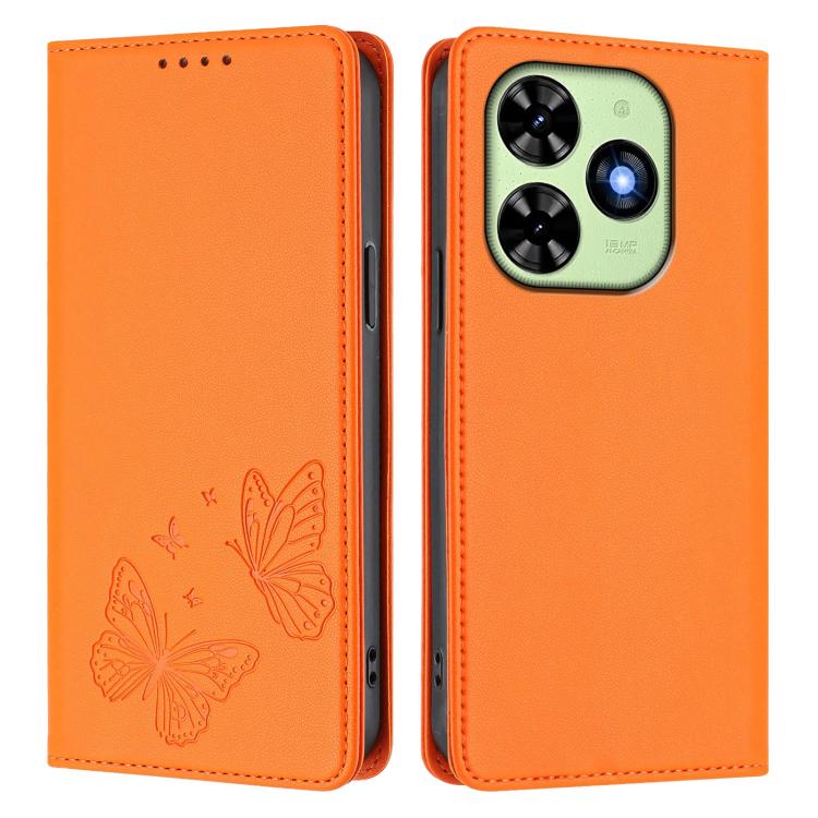 For Tecno Spark 20 / Spark 20C / Spark Go 2024 Strong Magnetic Dual Butterfly RFID Vegan Leather Phone Case