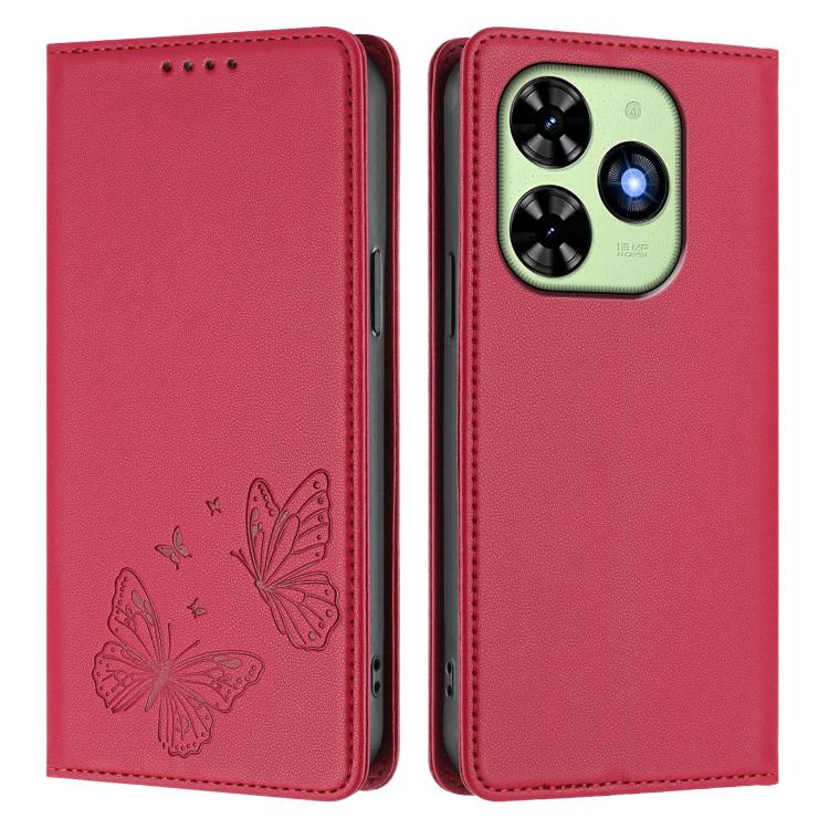 For Tecno Spark 20 / Spark 20C / Spark Go 2024 Strong Magnetic Dual Butterfly RFID Vegan Leather Phone Case