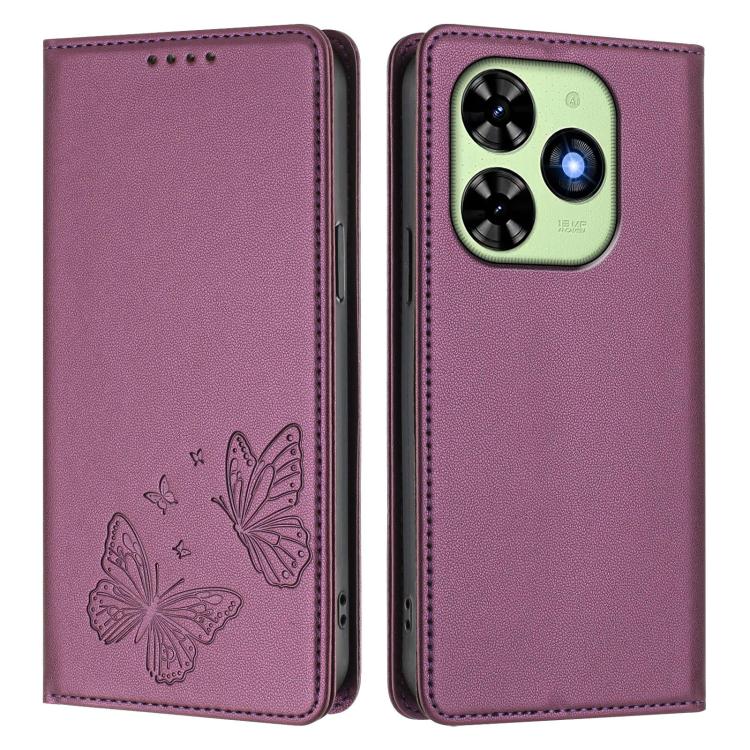 For Tecno Spark 20 / Spark 20C / Spark Go 2024 Strong Magnetic Dual Butterfly RFID Vegan Leather Phone Case