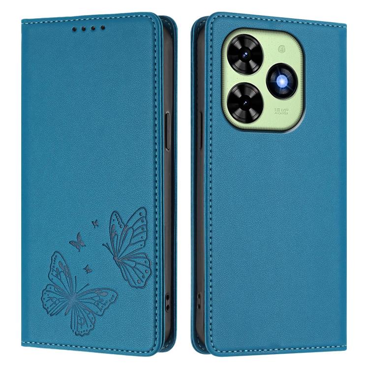 For Tecno Spark 20 / Spark 20C / Spark Go 2024 Strong Magnetic Dual Butterfly RFID Vegan Leather Phone Case