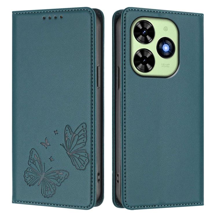 For Tecno Spark 20 / Spark 20C / Spark Go 2024 Strong Magnetic Dual Butterfly RFID Vegan Leather Phone Case