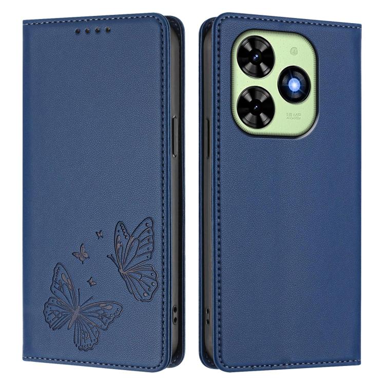 For Tecno Spark 20 / Spark 20C / Spark Go 2024 Strong Magnetic Dual Butterfly RFID Vegan Leather Phone Case