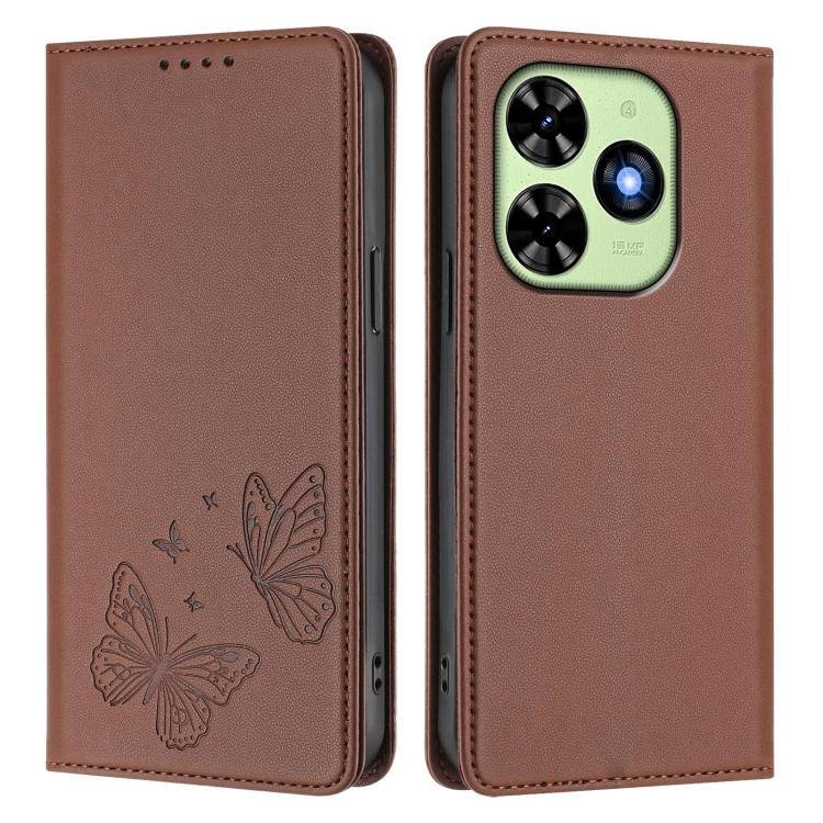For Tecno Spark 20 / Spark 20C / Spark Go 2024 Strong Magnetic Dual Butterfly RFID Vegan Leather Phone Case