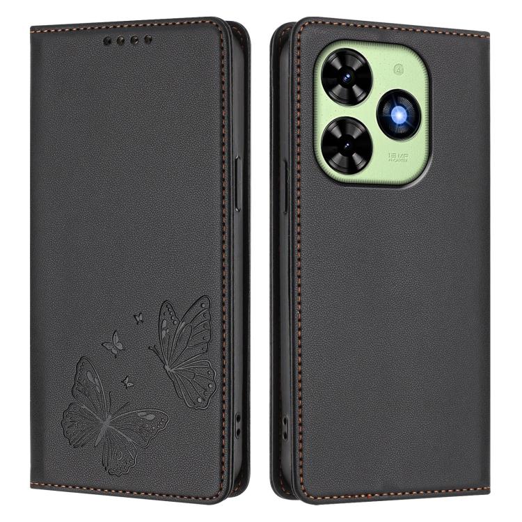 For Tecno Spark 20 / Spark 20C / Spark Go 2024 Strong Magnetic Dual Butterfly RFID Vegan Leather Phone Case