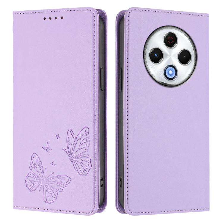 For Tecno Spark 30 4G Strong Magnetic Dual Butterfly RFID Vegan Leather Phone Case