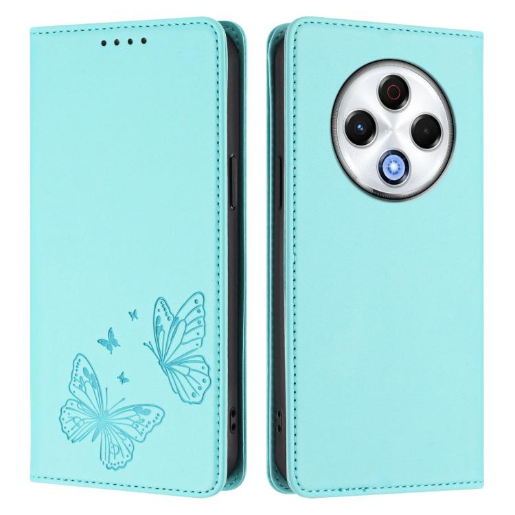 For Tecno Spark 30 4G Strong Magnetic Dual Butterfly RFID Vegan Leather Phone Case