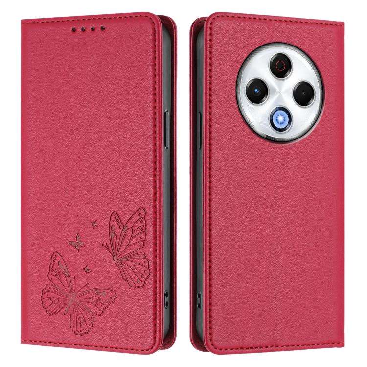 For Tecno Spark 30 4G Strong Magnetic Dual Butterfly RFID Vegan Leather Phone Case