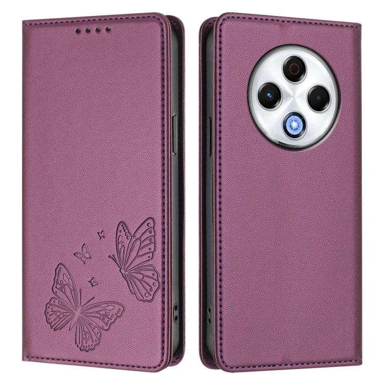 For Tecno Spark 30 4G Strong Magnetic Dual Butterfly RFID Vegan Leather Phone Case