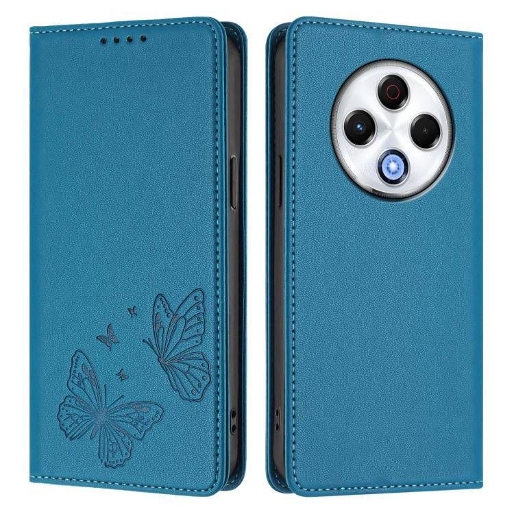For Tecno Spark 30 4G Strong Magnetic Dual Butterfly RFID Vegan Leather Phone Case
