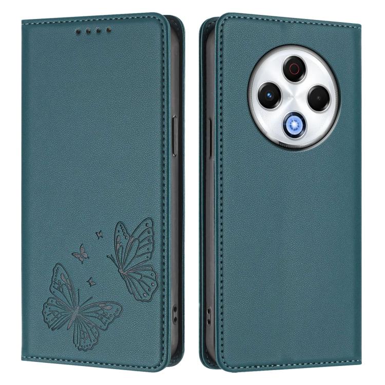 For Tecno Spark 30 4G Strong Magnetic Dual Butterfly RFID Vegan Leather Phone Case