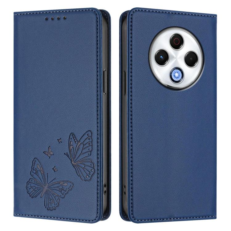 For Tecno Spark 30 4G Strong Magnetic Dual Butterfly RFID Vegan Leather Phone Case