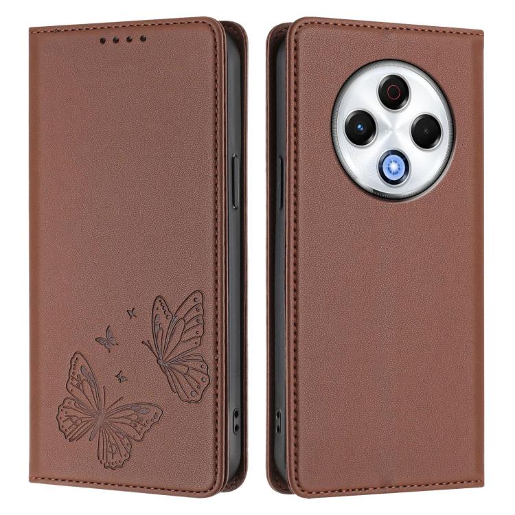 For Tecno Spark 30 4G Strong Magnetic Dual Butterfly RFID Vegan Leather Phone Case