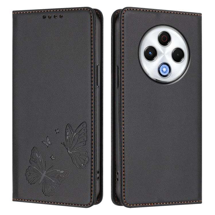 For Tecno Spark 30 4G Strong Magnetic Dual Butterfly RFID Vegan Leather Phone Case