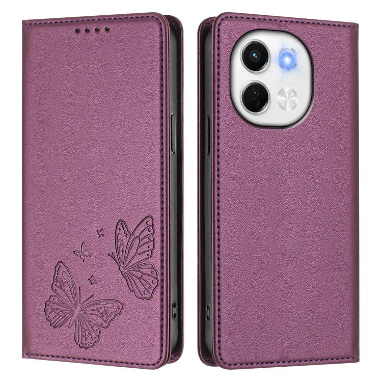 For Tecno Spark 30 5G / Pova 6 Neo 5G Strong Magnetic Dual Butterfly RFID Vegan Leather Phone Case