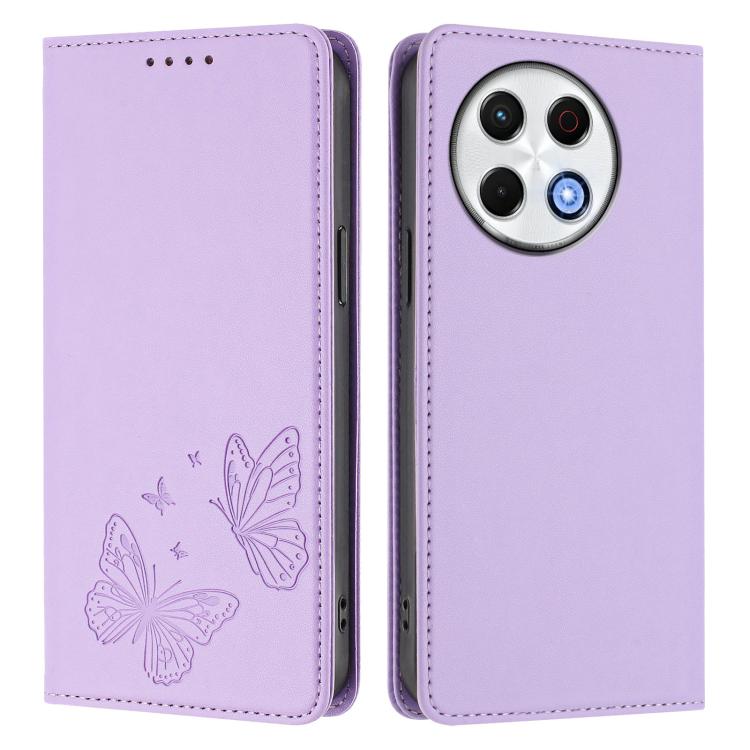 For Tecno Spark 30 Pro Strong Magnetic Dual Butterfly RFID Vegan Leather Phone Case