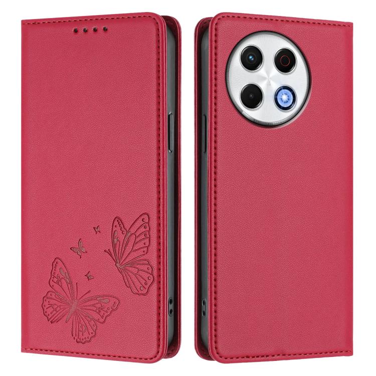 For Tecno Spark 30 Pro Strong Magnetic Dual Butterfly RFID Vegan Leather Phone Case