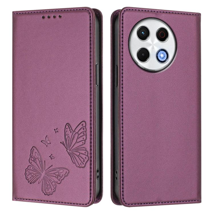 For Tecno Spark 30 Pro Strong Magnetic Dual Butterfly RFID Vegan Leather Phone Case