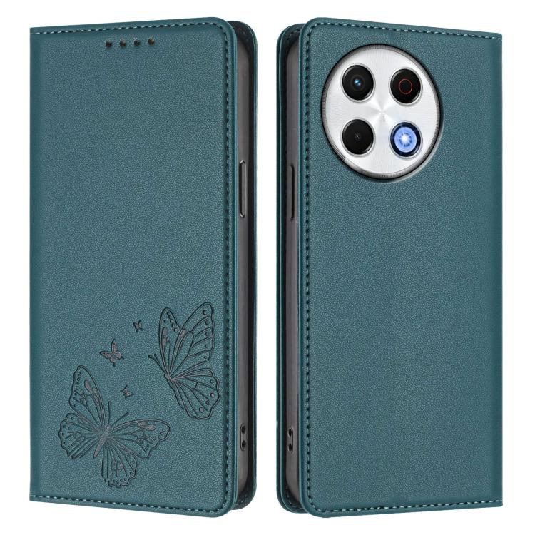 For Tecno Spark 30 Pro Strong Magnetic Dual Butterfly RFID Vegan Leather Phone Case