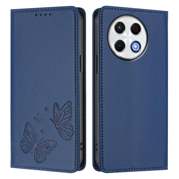 For Tecno Spark 30 Pro Strong Magnetic Dual Butterfly RFID Vegan Leather Phone Case